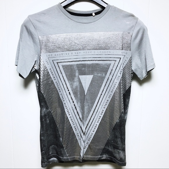 Guess Shirts Mens Gray Metallic Graphic Logo T Shirt Xs Poshmark